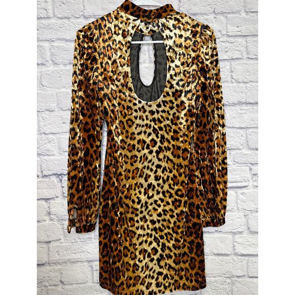 Silence + Noise Leopard Animal Print Long Sleeve Mini Crushed Velvet Dress MED - Picture 3 of 4